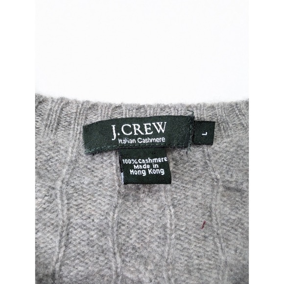 READ J Crew Italian Cashmere Sweater Mens Large Gray Cable Knit Crewneck - Picture 4 of 8